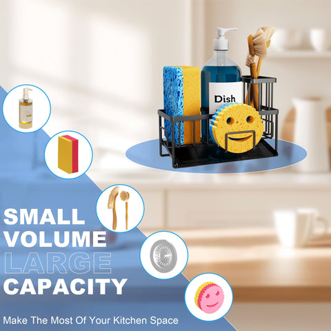 Vanwood three-compartment organizer stores sponge, brush, and bottles neatly.