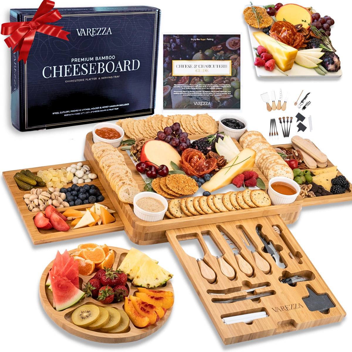 VAREZZA extra-large marble and bamboo charcuterie board for elegant gatherings