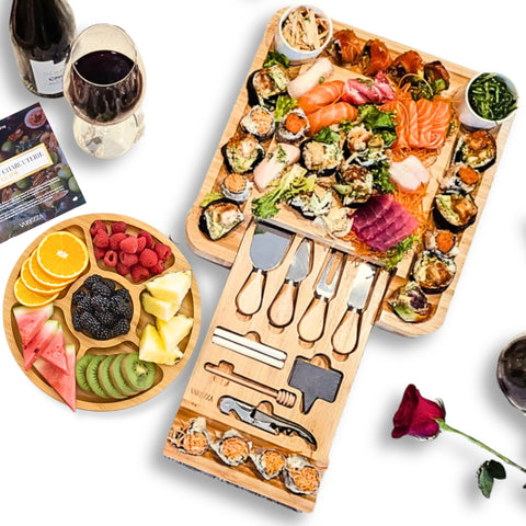VAREZZA large charcuterie board with bamboo surface and knife set for elegant entertaining