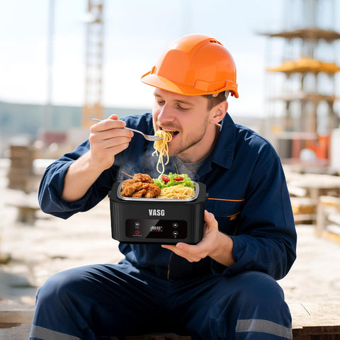 VASG user enjoying hot meal at office or outdoors with the lunch box