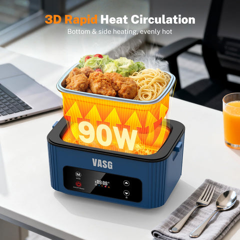 VASG cordless heated lunch box with open lid showing roomy capacity for meals