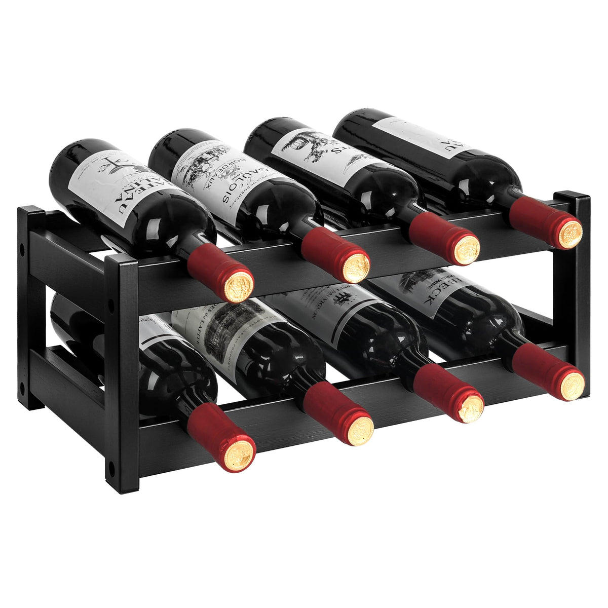 VASMIA Bamboo Wine Rack front view highlights sturdy two-tier storage for wine collections