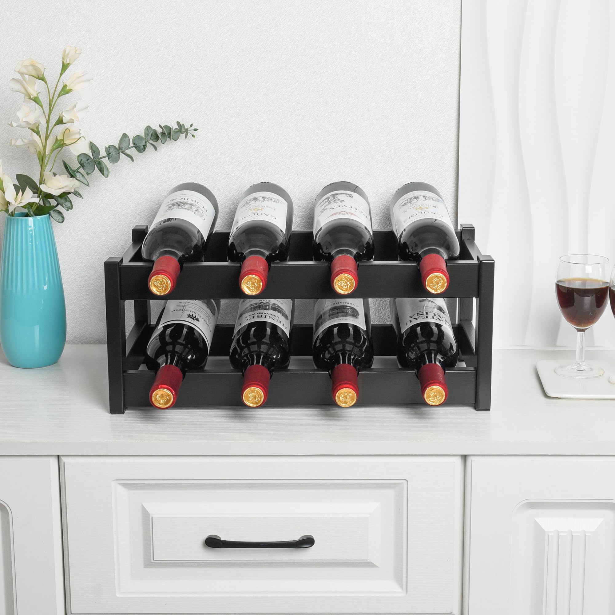 VASMIA Bamboo Wine Rack side view demonstrates compact footprint for kitchen countertops