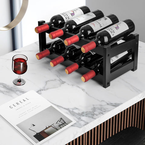 VASMIA Bamboo Wine Rack with 8-bottle capacity keeps bottles organized