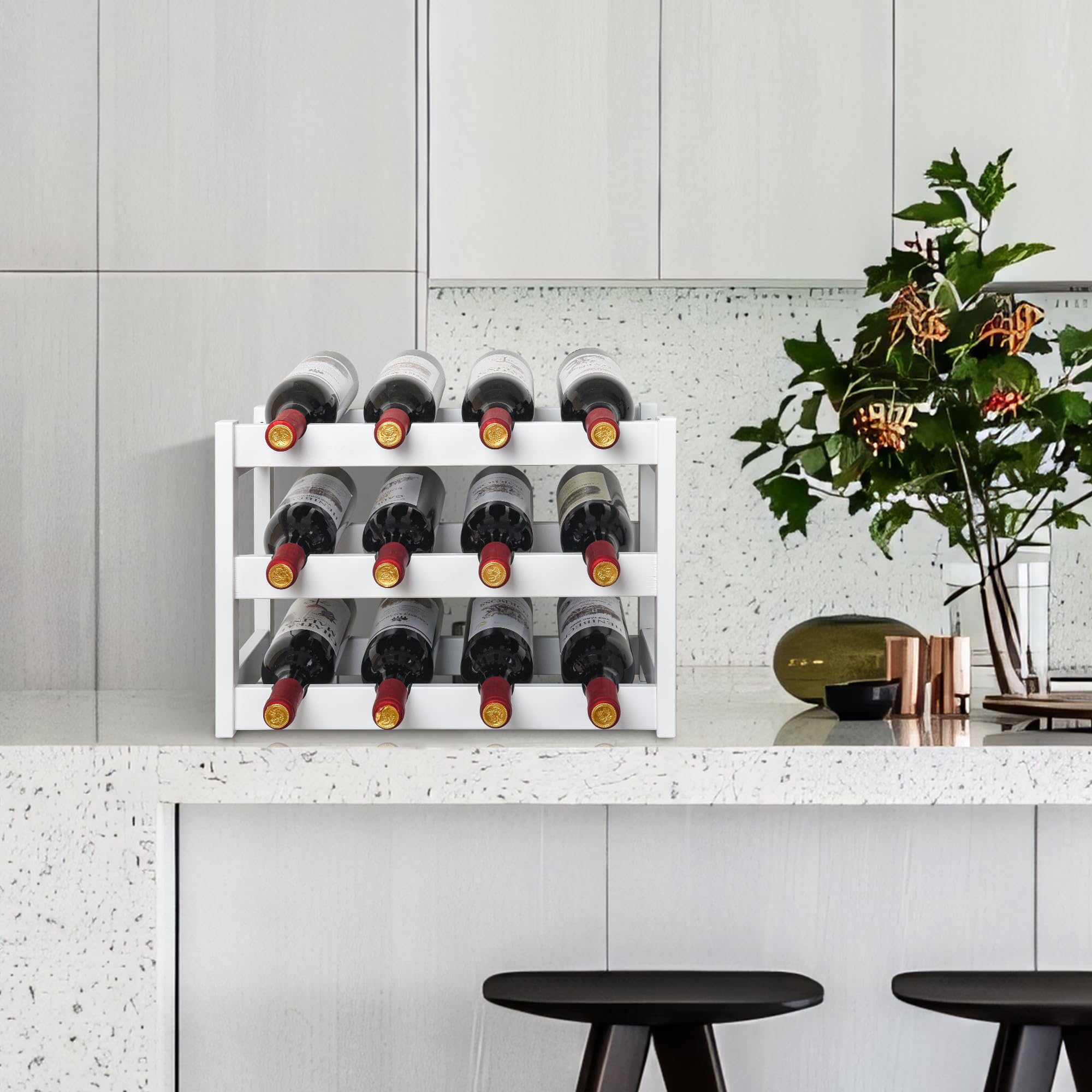 VASMIA bamboo wine rack front view showcasing compact countertop design.