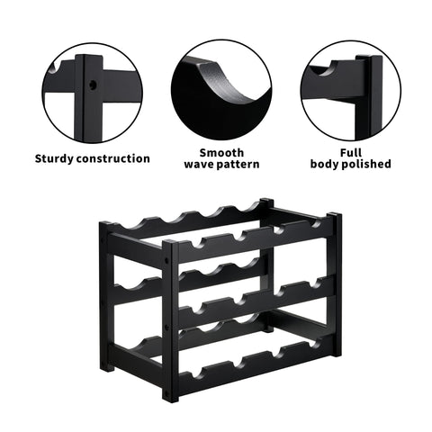 VASMIA Bamboo Wine Rack interior waves cradle bottles securely.