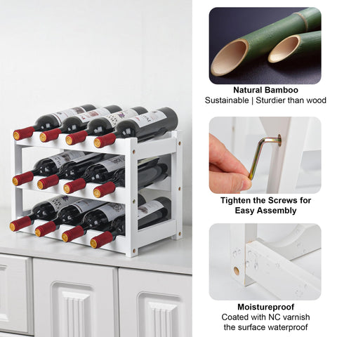 VASMIA bamboo wine rack structural close-up demonstrates wobble-free stability.