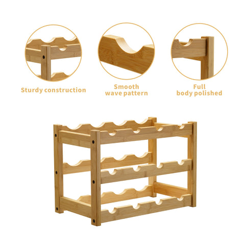VASMIA bamboo wine rack top view highlights bottle alignment for easy access.