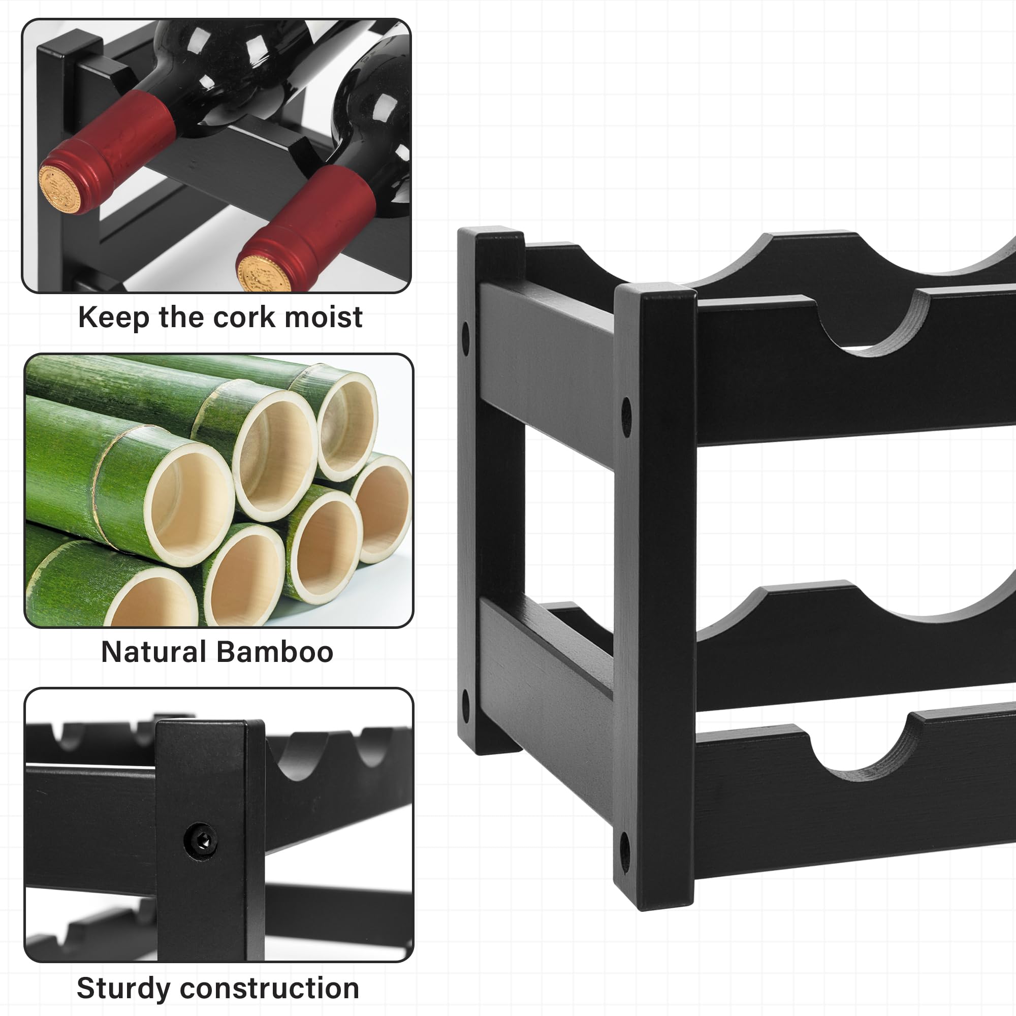VASMIA Bamboo Wine Rack wave shelves ensure bottles stay horizontal
