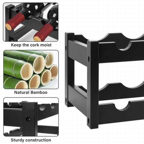 VASMIA Bamboo Wine Rack wave shelves ensure bottles stay horizontal
