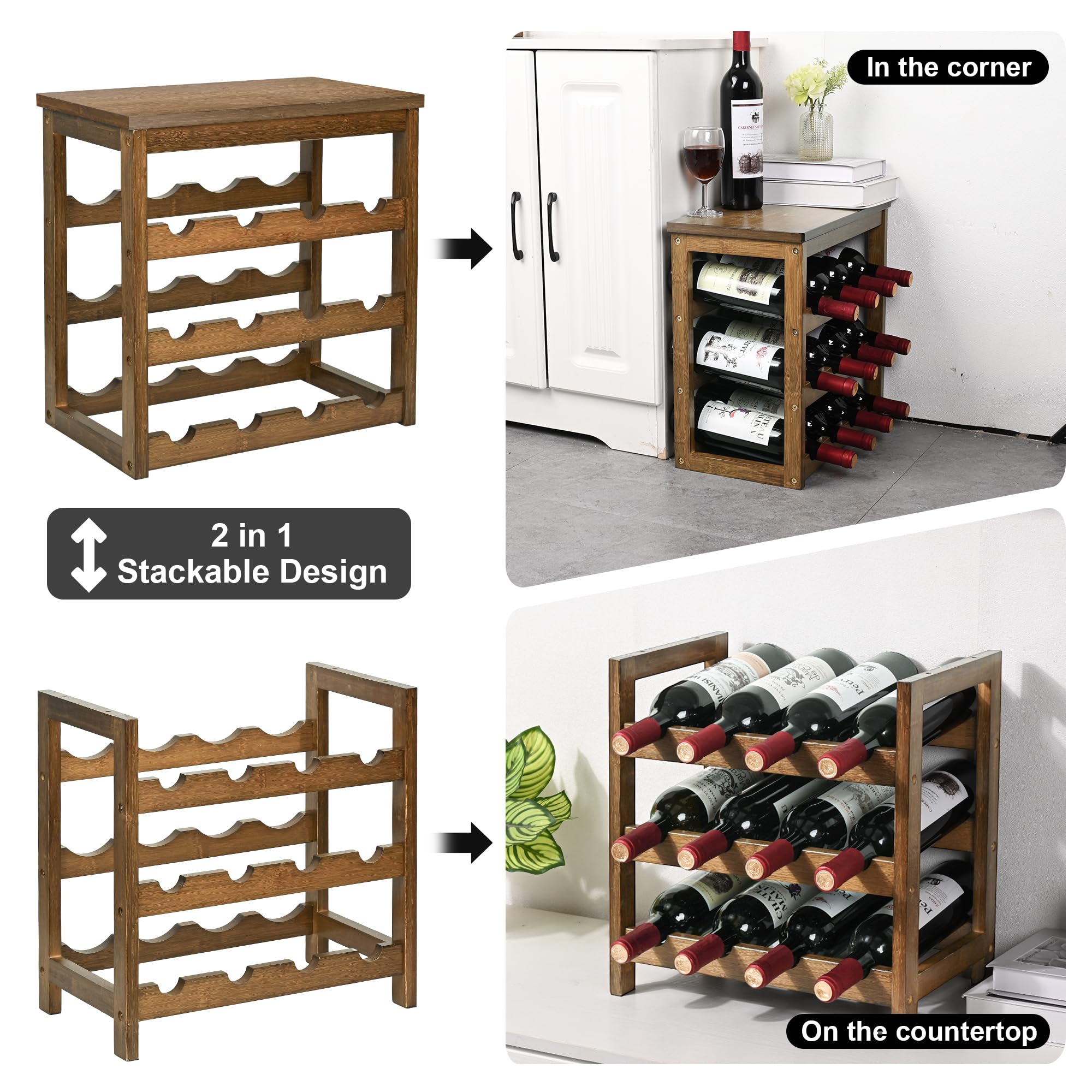 VASMIA freestanding wine rack shown from the side highlights its stable, compact design.