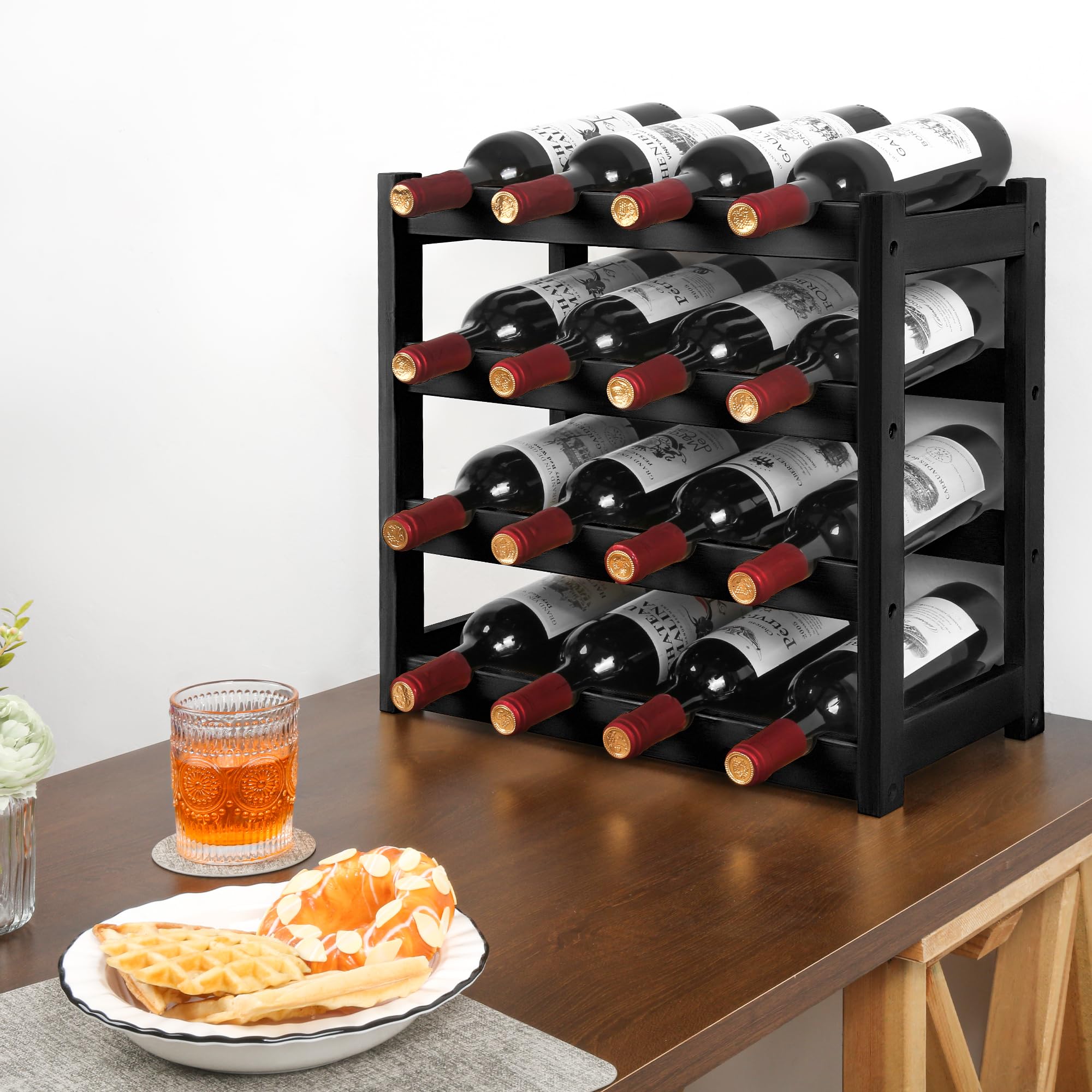 VASMIA wine rack side view shows sturdy four-tier design for organized storage.