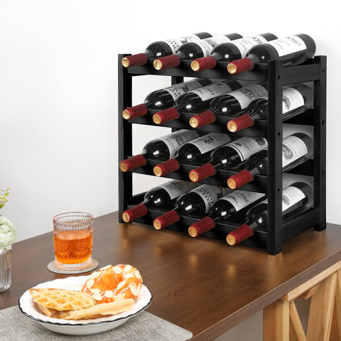 VASMIA wine rack side view shows sturdy four-tier design for organized storage.