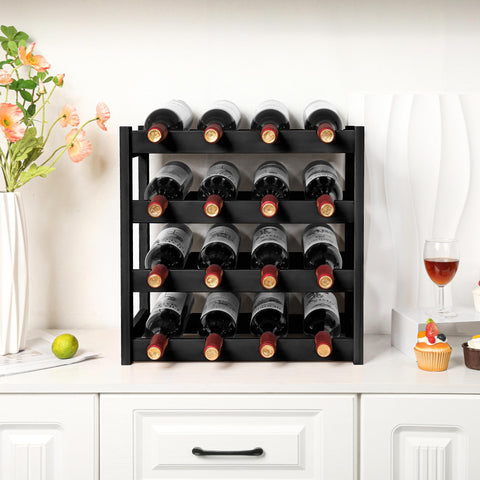 VASMIA bamboo rack wave shelves cradle bottles to keep corks moist.