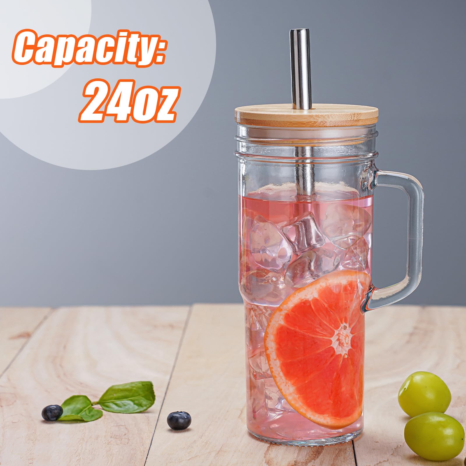 Bamboo lid keeps drinks covered and fresh in VasoArte glass jars.