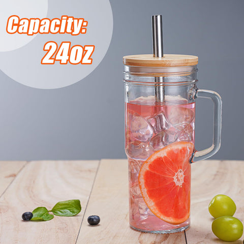 Bamboo lid keeps drinks covered and fresh in VasoArte glass jars.