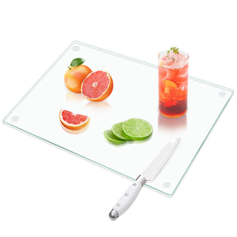 VASUHOME clear glass cutting board 12x16 for precise chopping and easy cleaning