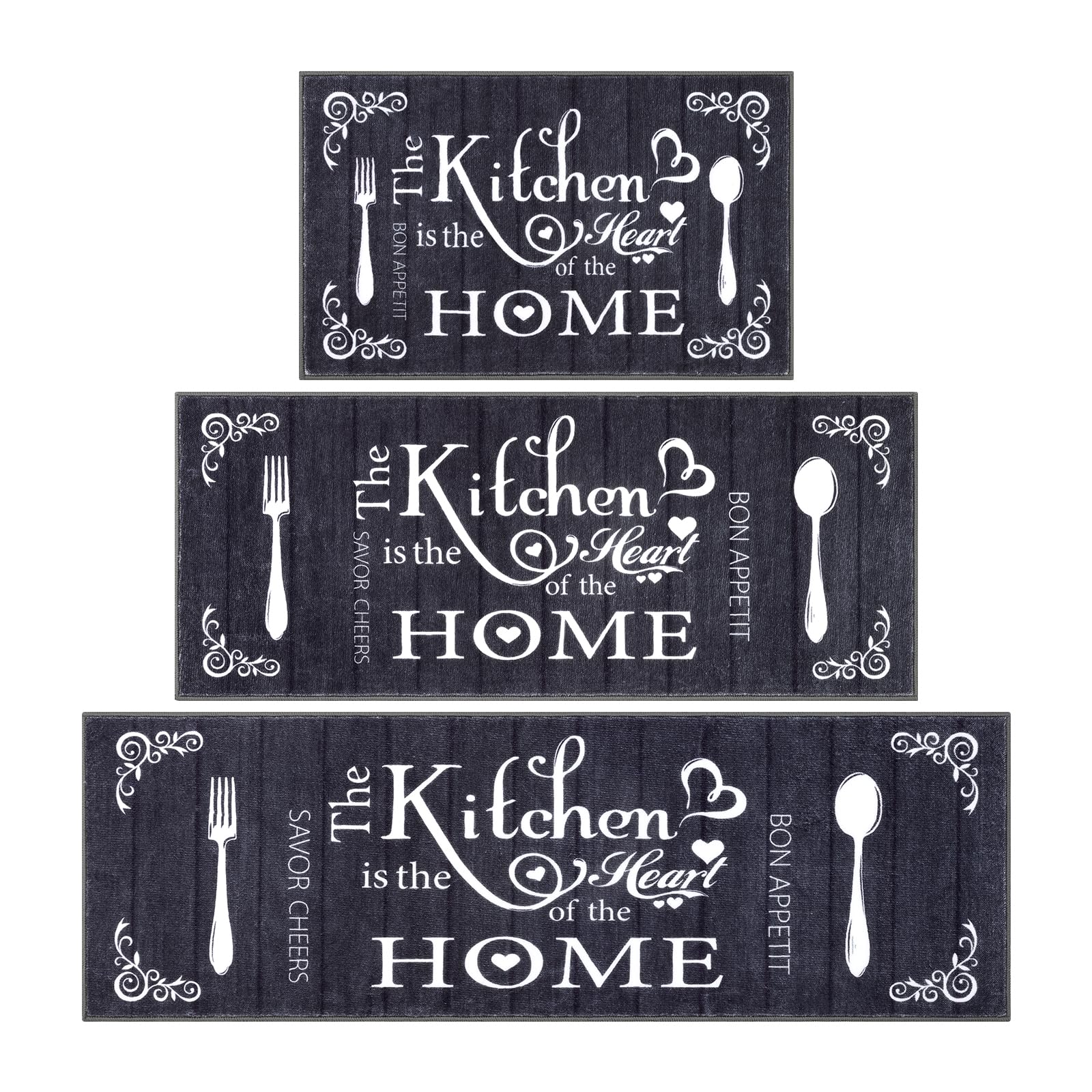 Vaukki Boho Kitchen Rug Set deep black color option.