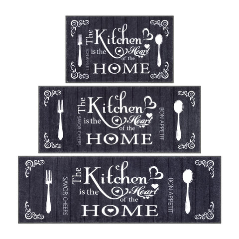 Vaukki Boho Kitchen Rug Set deep black color option.
