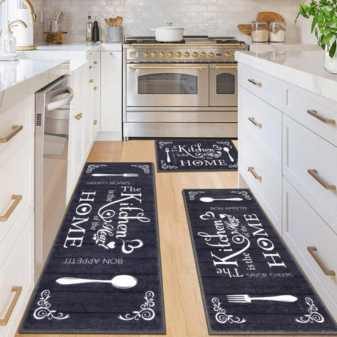 Vaukki Boho Kitchen Rug Set front view with stylish pattern and non-slip backing.
