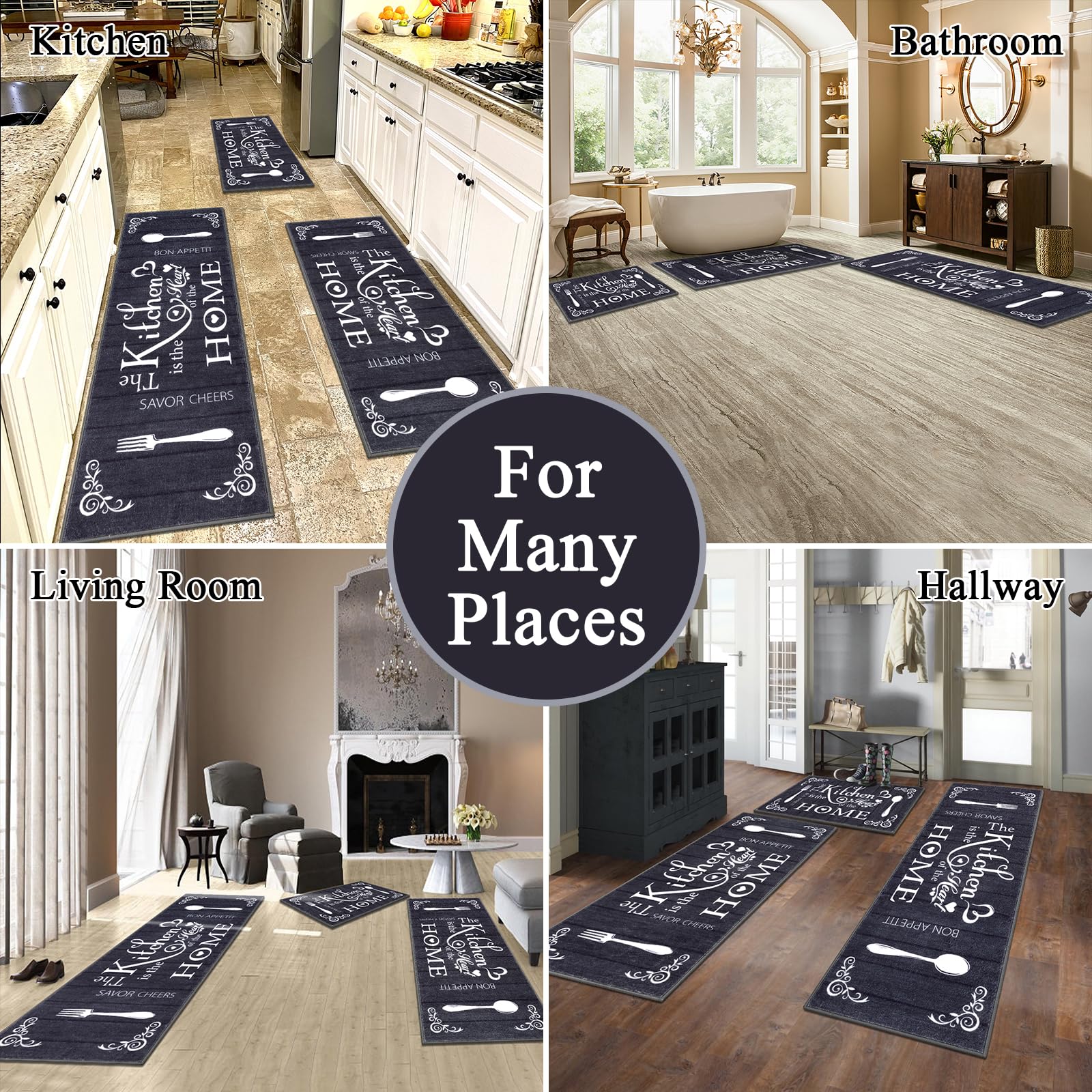 Vaukki Boho Kitchen Rug Set non-slip backing protects floors during prep.