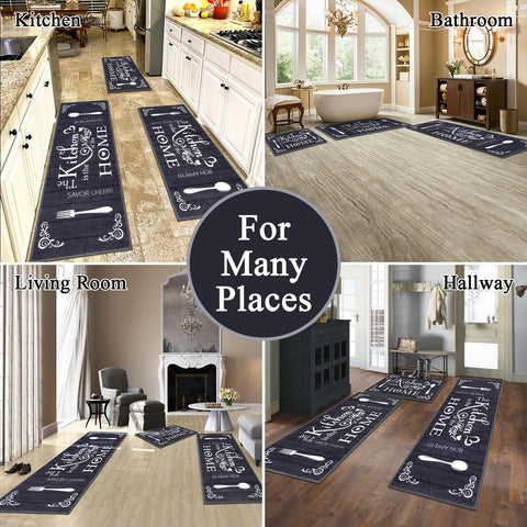 Vaukki Boho Kitchen Rug Set non-slip backing protects floors during prep.