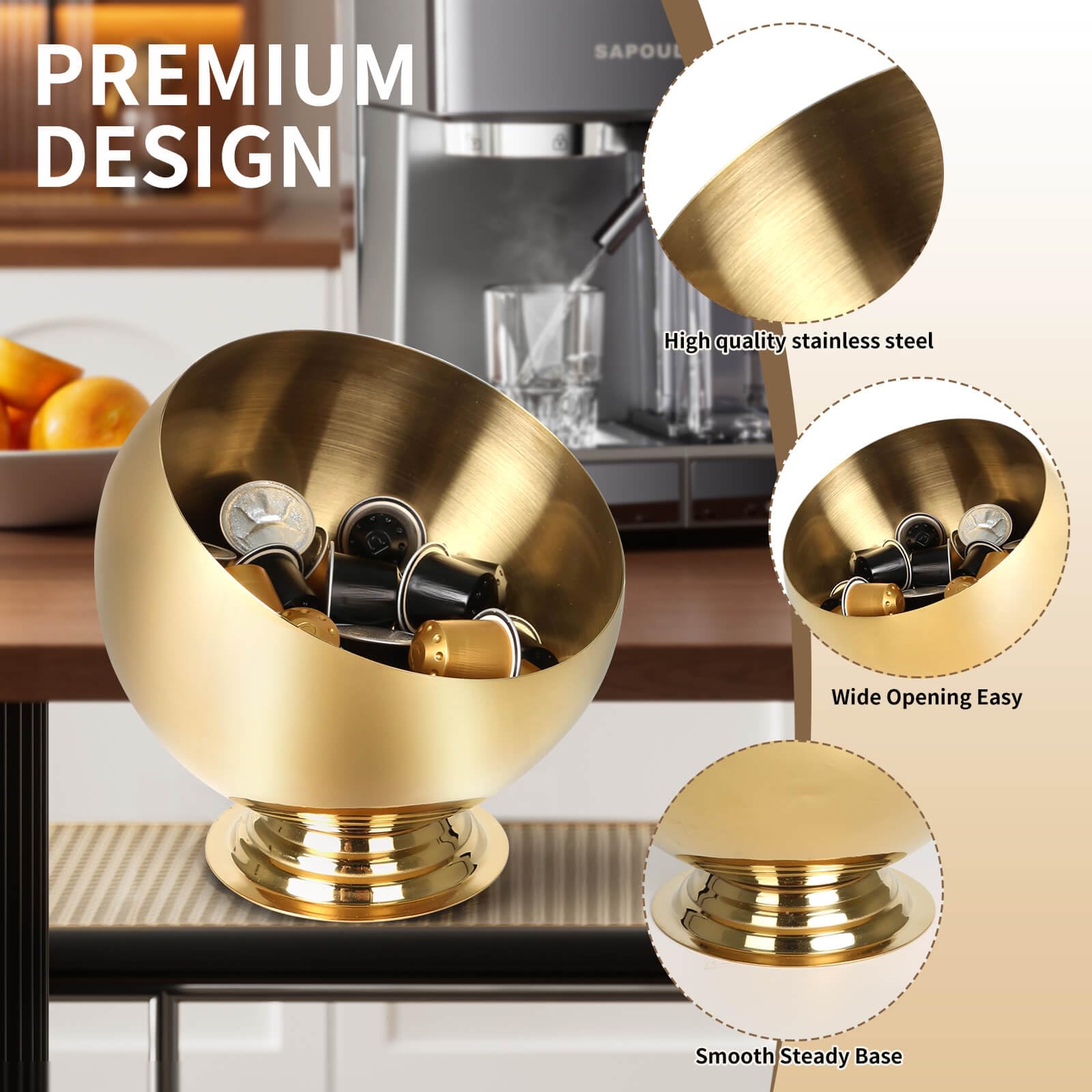 VAWNKUKN coffee pod holder gold kitchen counter display for tidy, accessible pods