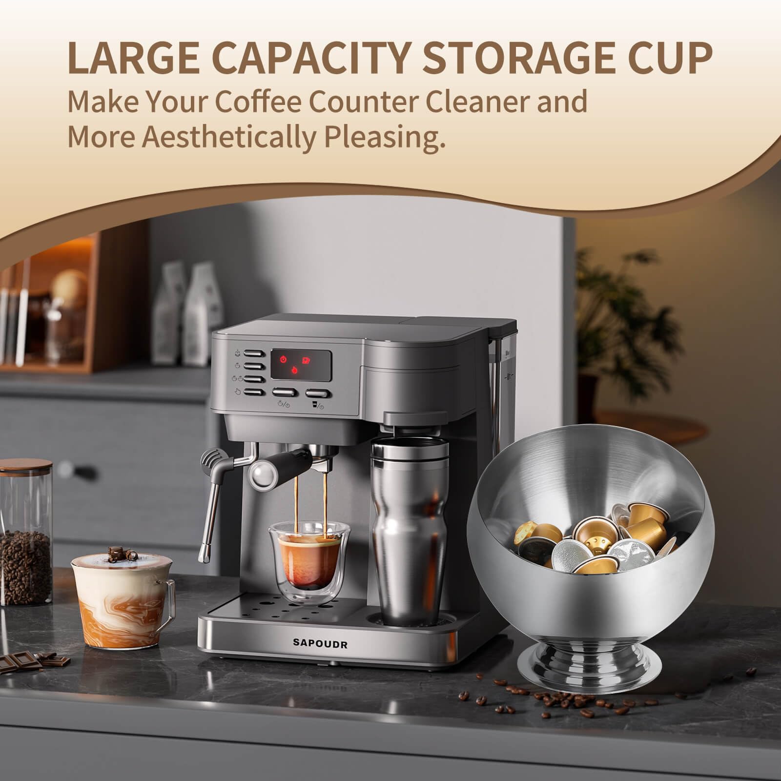 VAWNKUKN coffee pod holder gold top view showcases compact footprint for small spaces