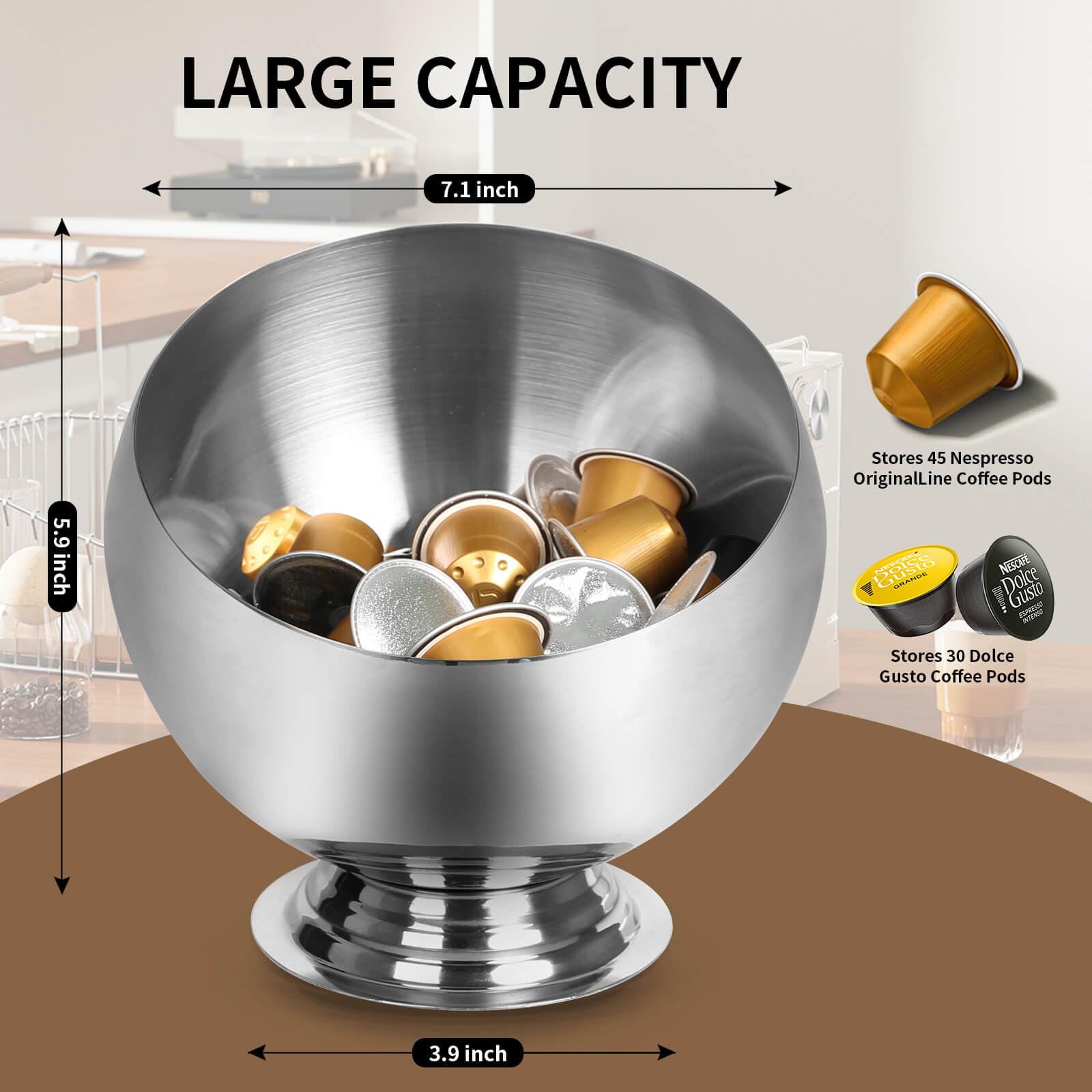 VAWNKUKN coffee pod holder gold with pods shows ready-to-use organization