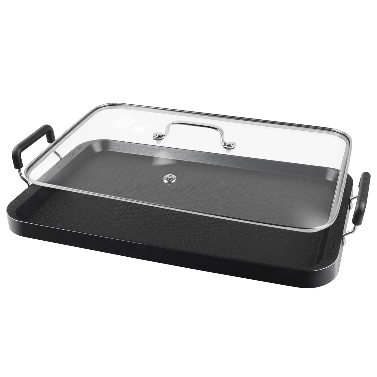 Vayepro 2-Burner Griddle Pan with glass lid for even heat and mess-free cooking