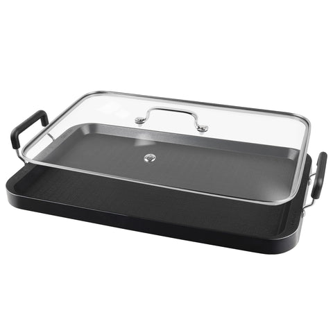 Vayepro 2-Burner Griddle Pan with glass lid for even heat and mess-free cooking