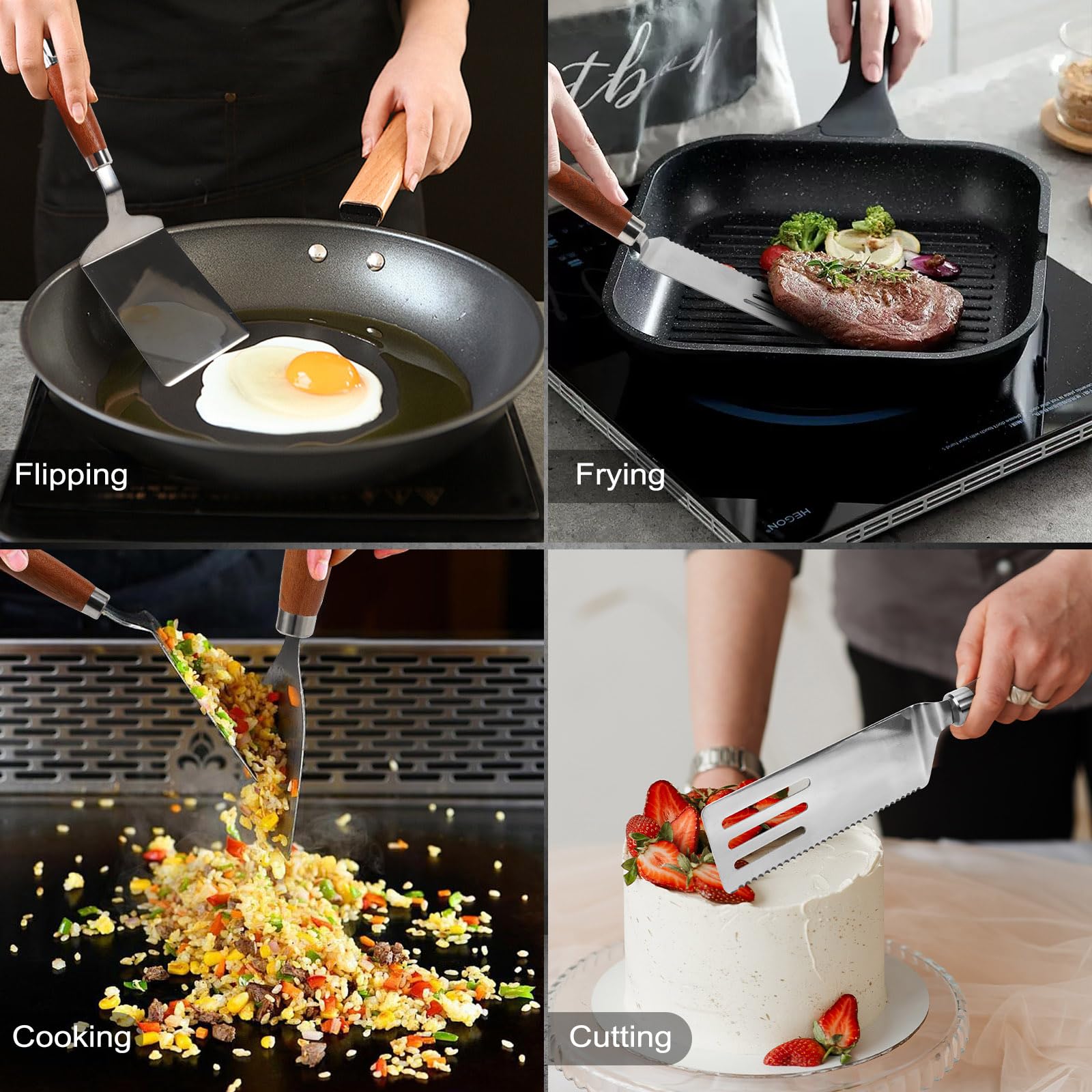 Vayvnt stainless steel spatula cleans quickly for easy cleanup.
