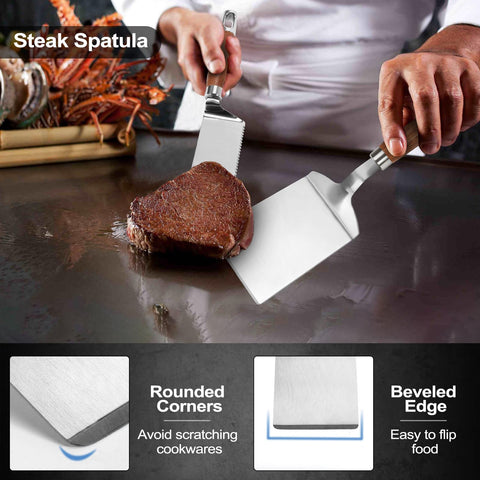 Vayvnt serrated-edge spatula slices through meats and bread with ease.