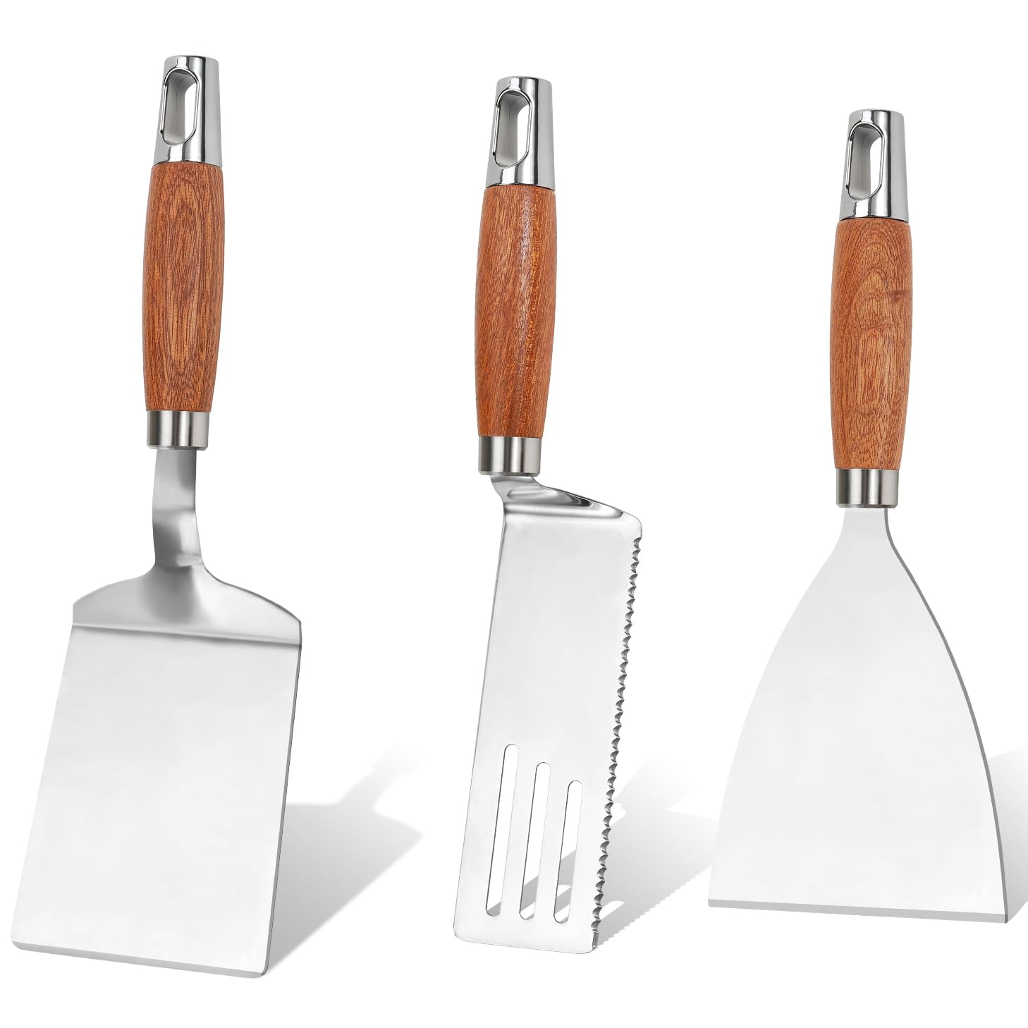 Vayvnt solid stainless steel spatula with beveled edge for precise flipping.