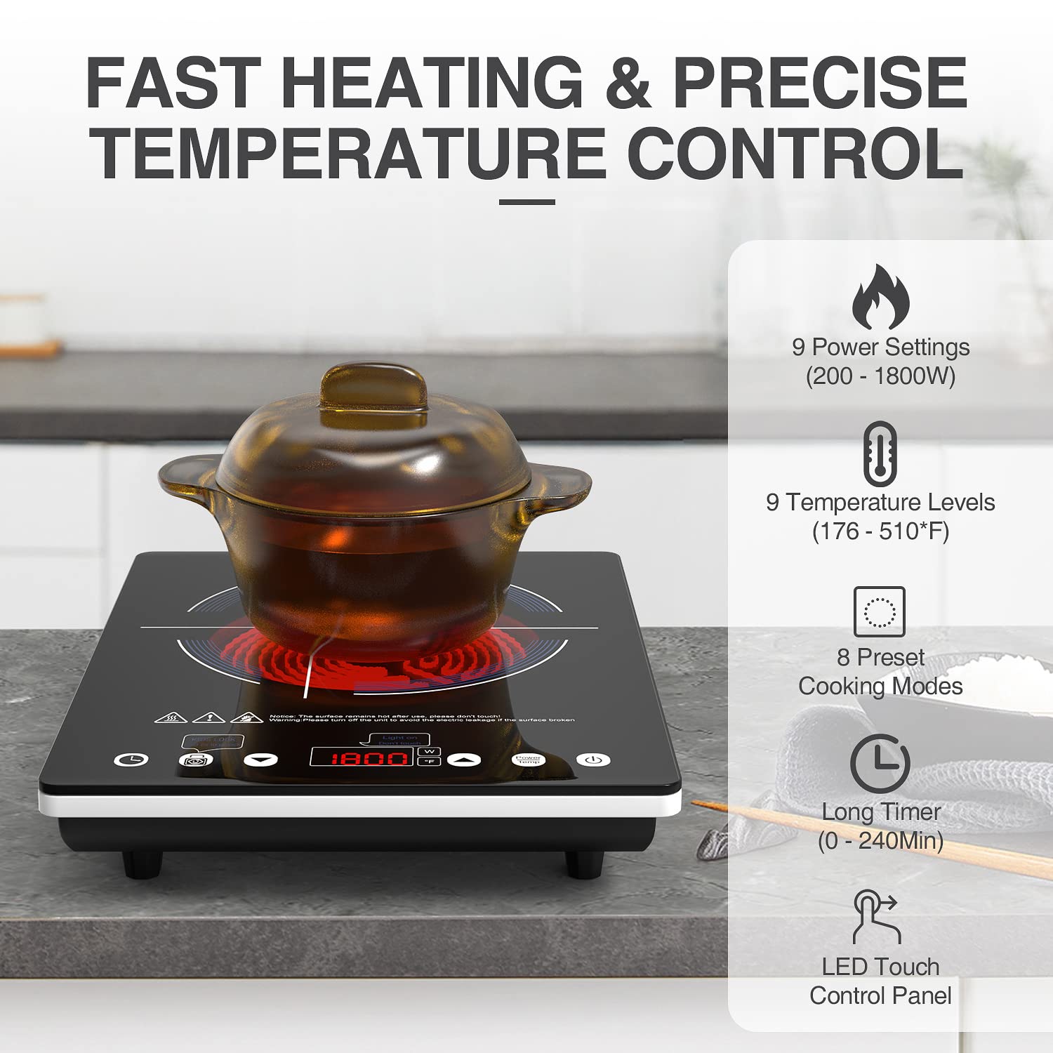 VBGK flat-bottom cookware compatibility enables flexible meals.