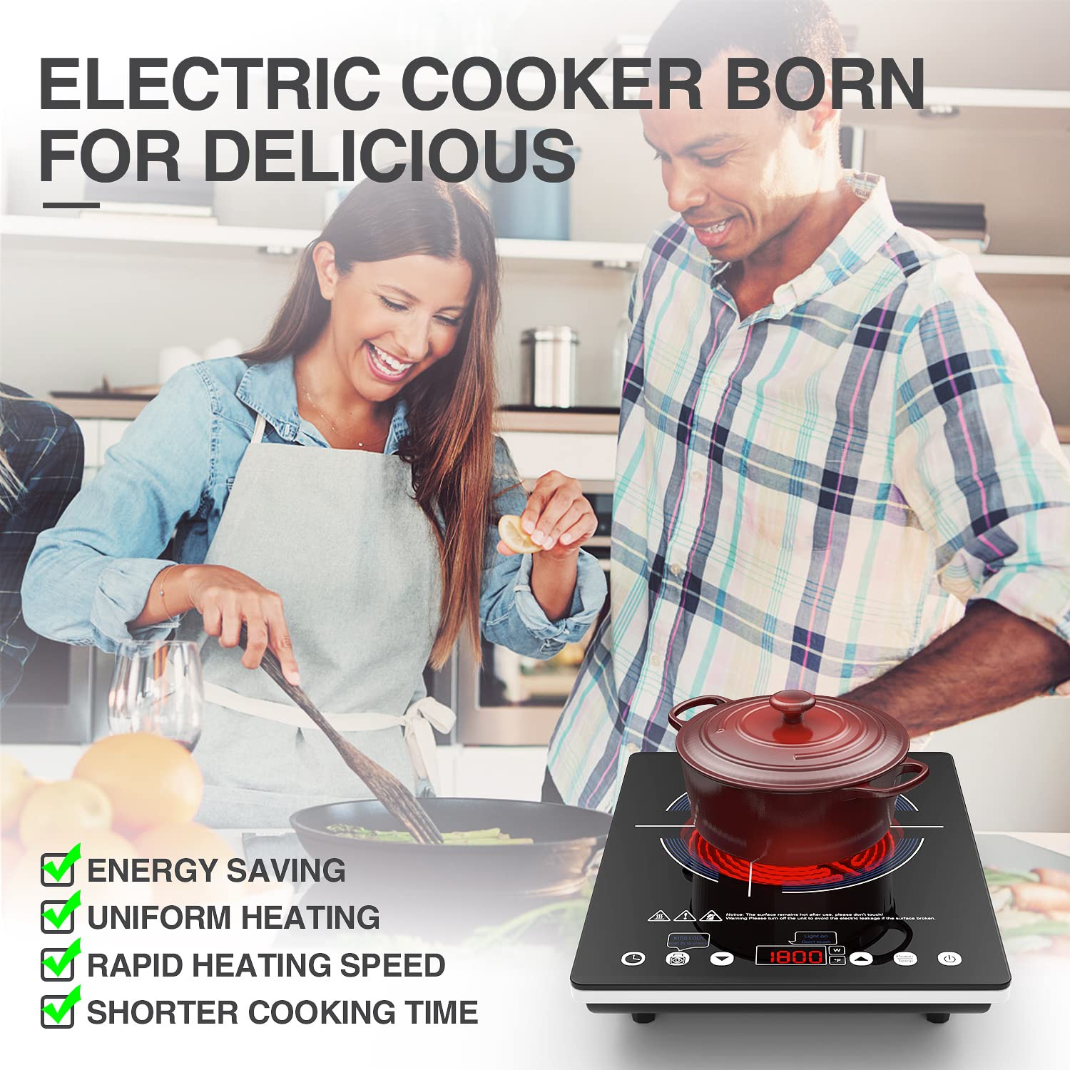 VBGK LED touch control panel for precise heat adjustments.