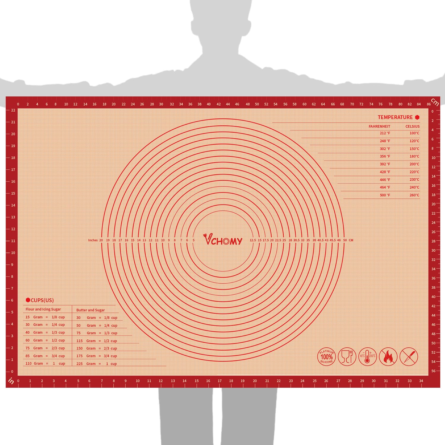 VCHOMY pastry mat 36x24 on counter for rolling dough with even thickness