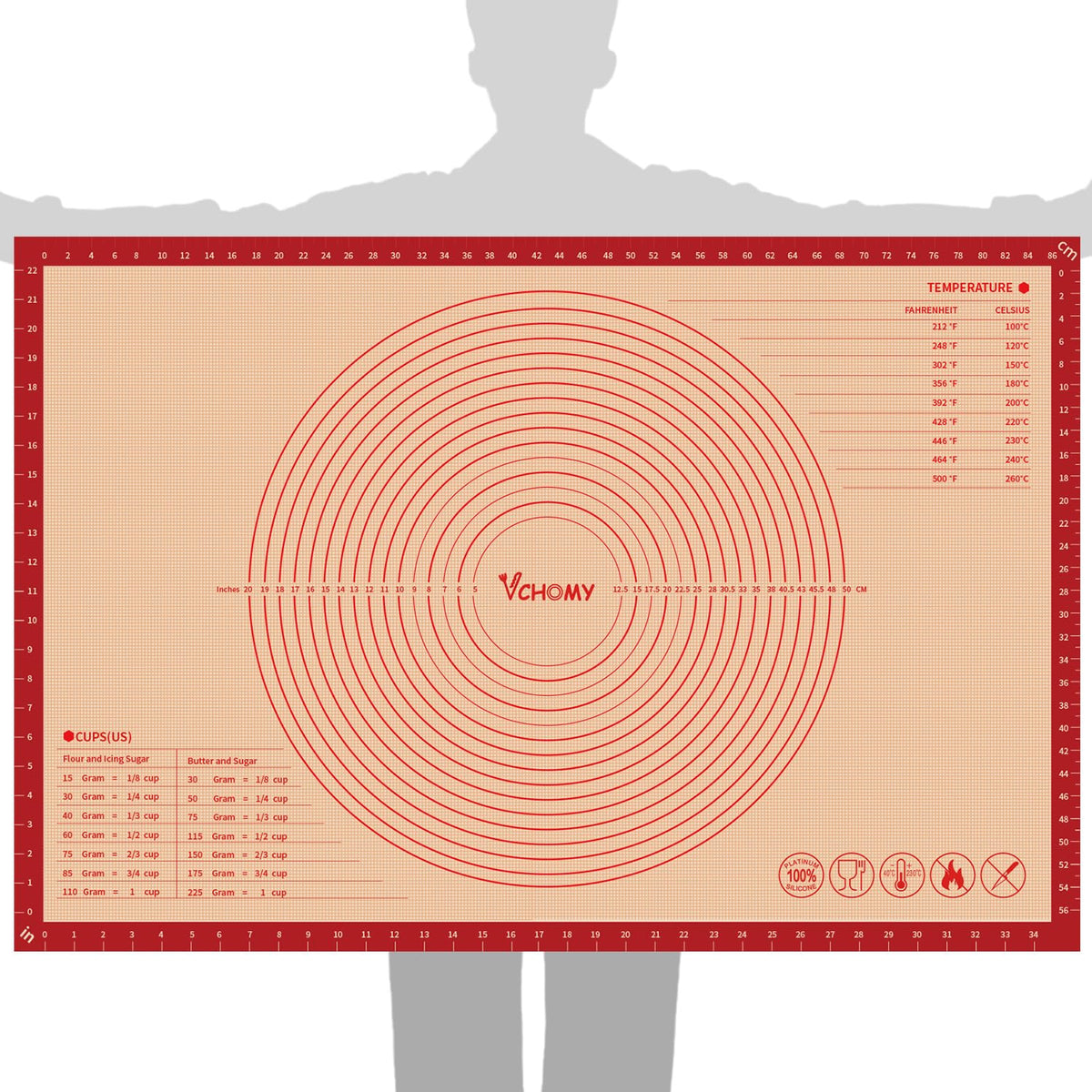 VCHOMY pastry mat 36x24 on counter for rolling dough with even thickness