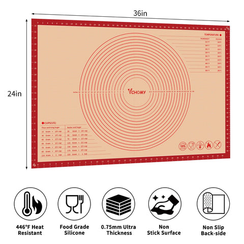 VCHOMY non-slip surface keeps the mat steady during mixing and rolling