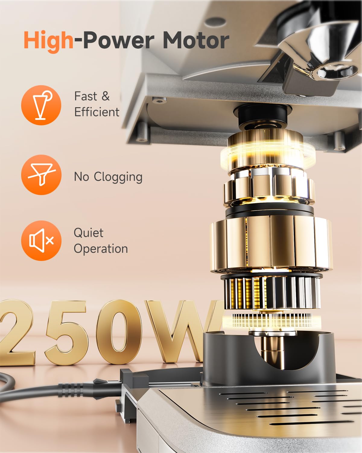 VCK juicer features 3-step assembly and dishwasher-safe parts for easy cleanup