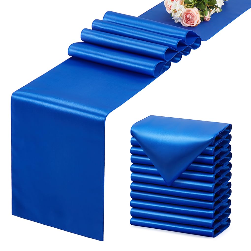 VCUSUELER royal blue satin table runner 12x108 inches for elegant wedding decor.
