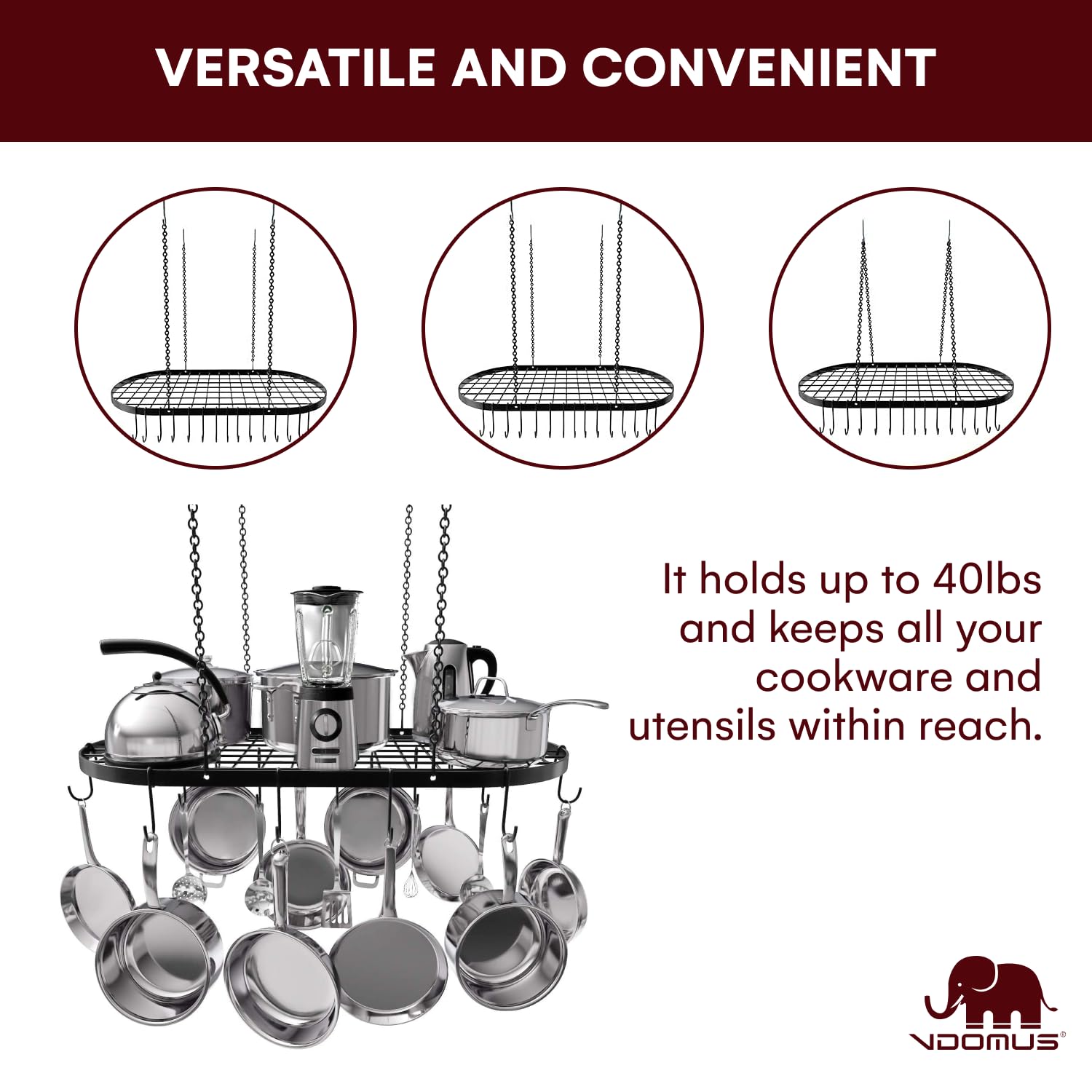 Vdomus heavy-duty iron construction supports daily kitchen use