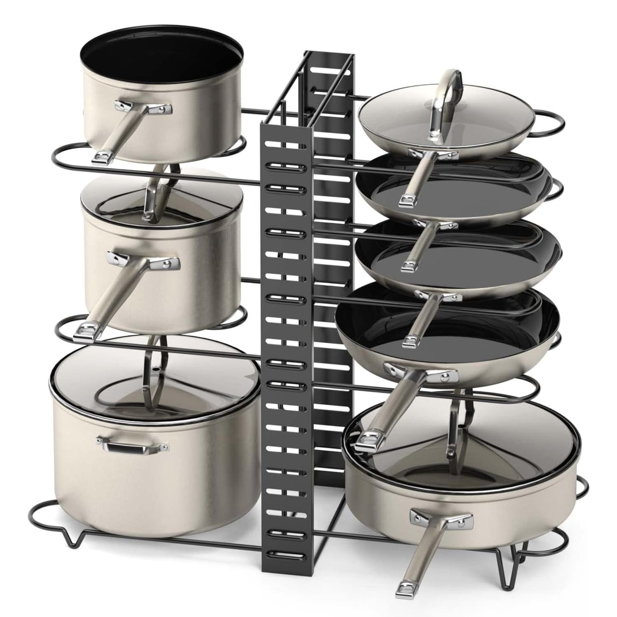 Vdomus pot rack organizer front view, showcasing versatile pot storage for organized cookware