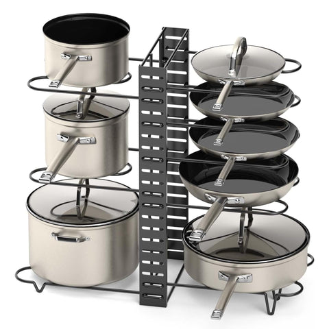 Vdomus pot rack organizer front view, showcasing versatile pot storage for organized cookware