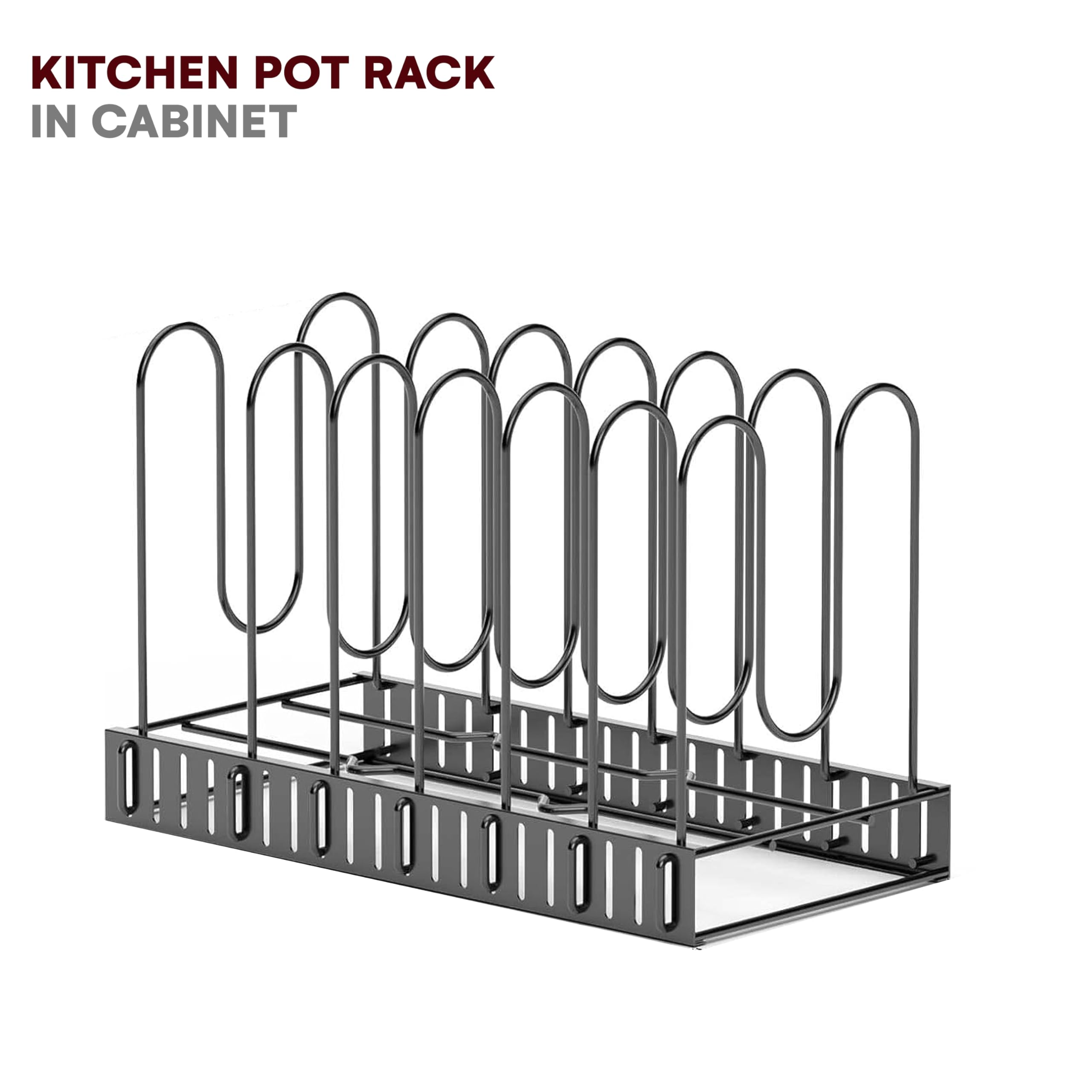 Vdomus pot rack organizer with adjustable height for flexible cabinet use