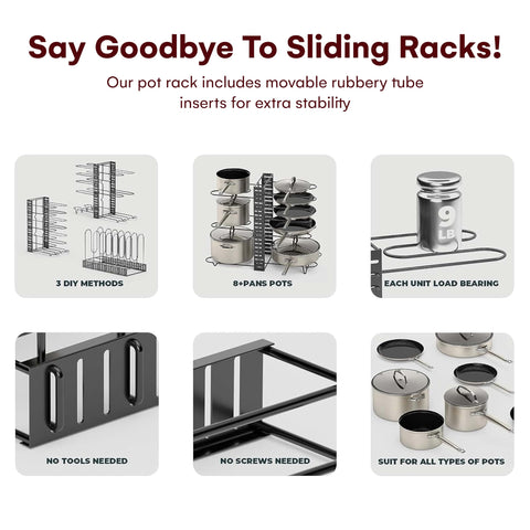 Vdomus pot rack organizer with pots neatly arranged to save kitchen space