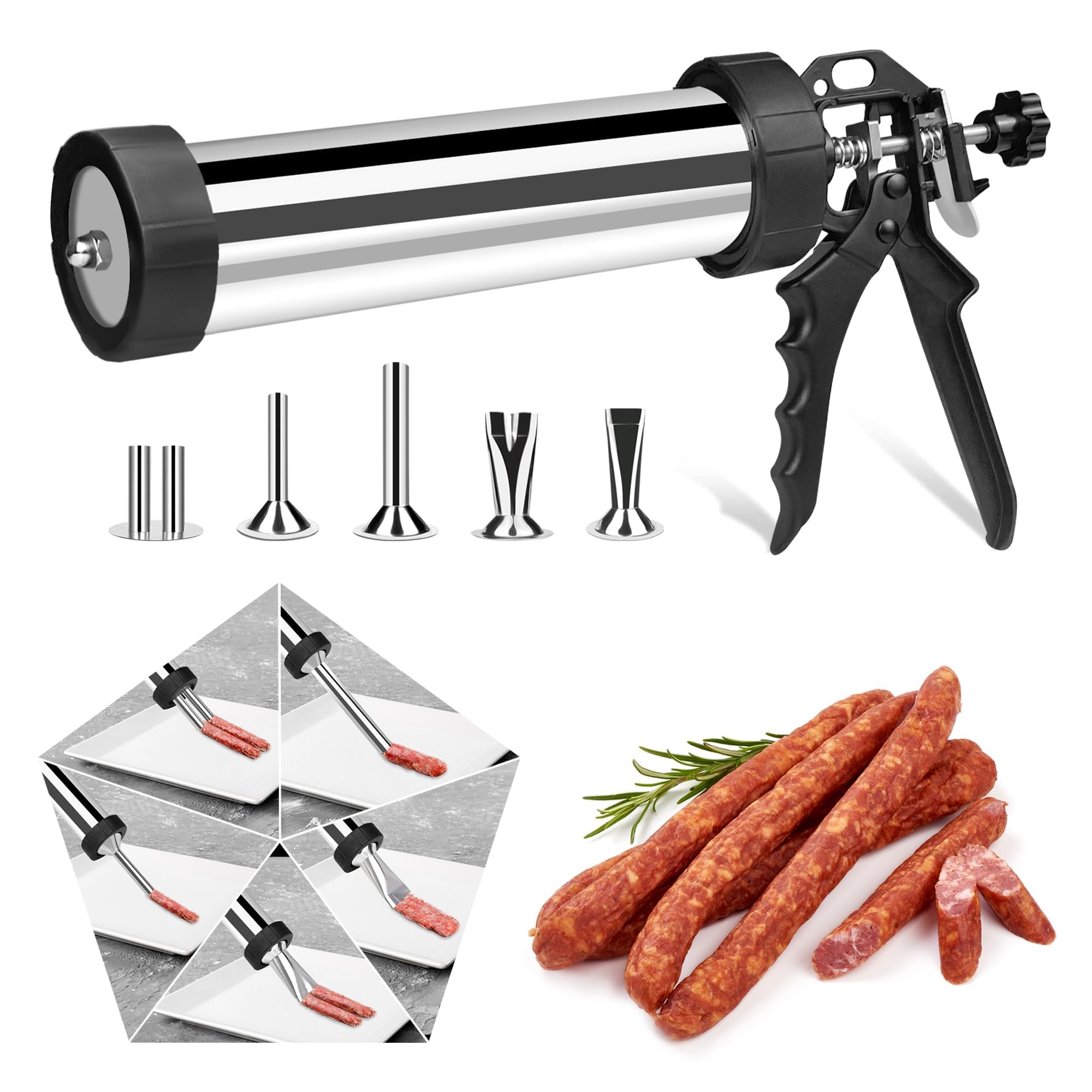 Vdsfand Jerky Gun barrel in stainless steel for durable meat extrusion at home.