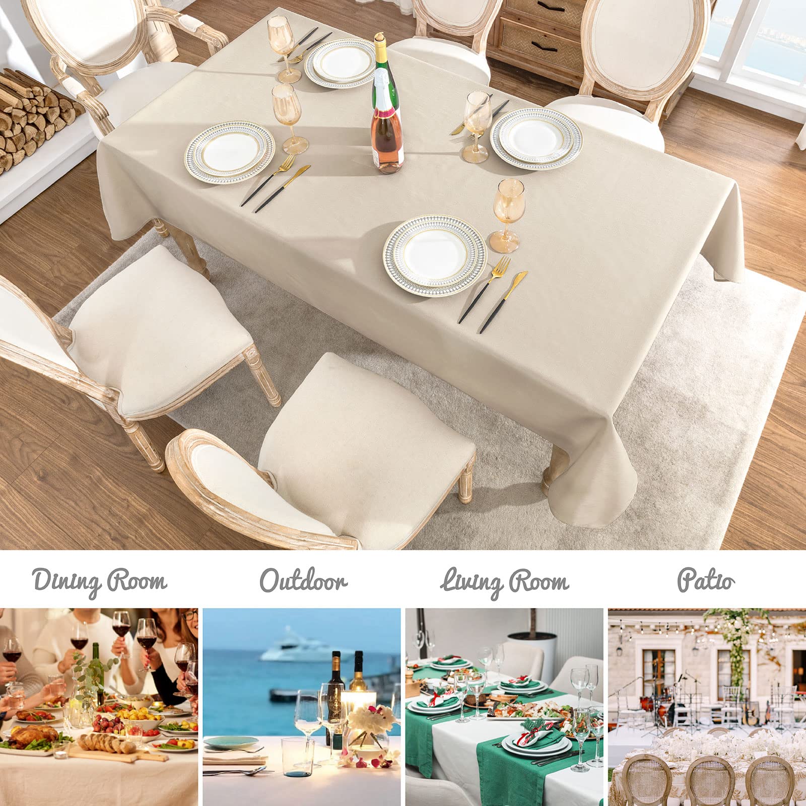 Veblandy beige tablecloth protects tables at parties and camping
