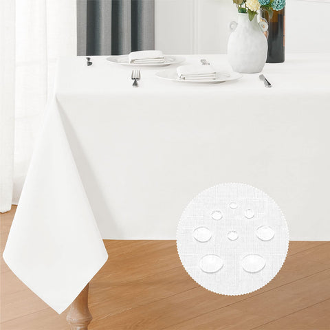 Veblandy rectangle tablecloth in white linen texture for elegant dining.