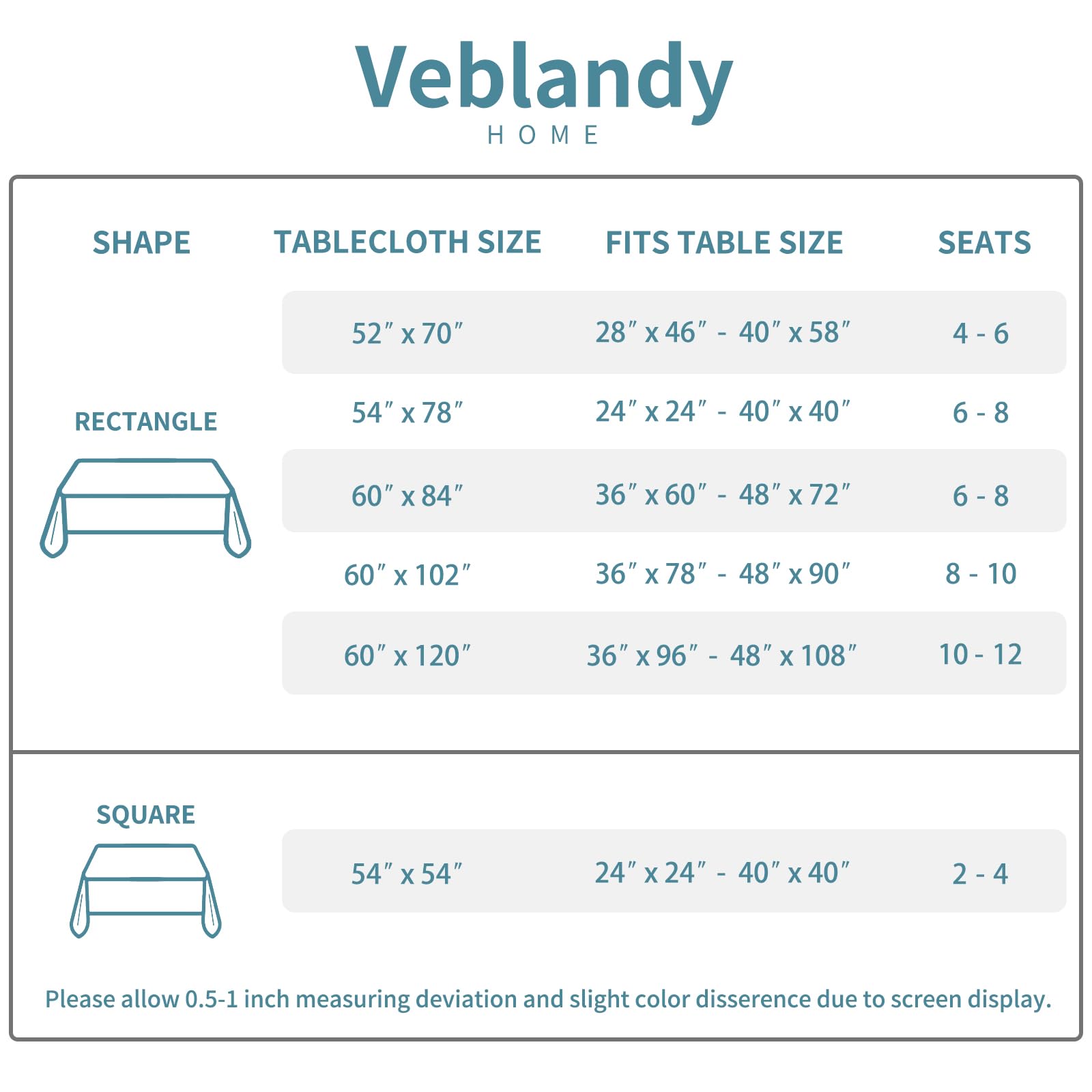 Veblandy machine-washable tablecloth ready for easy cleanup.